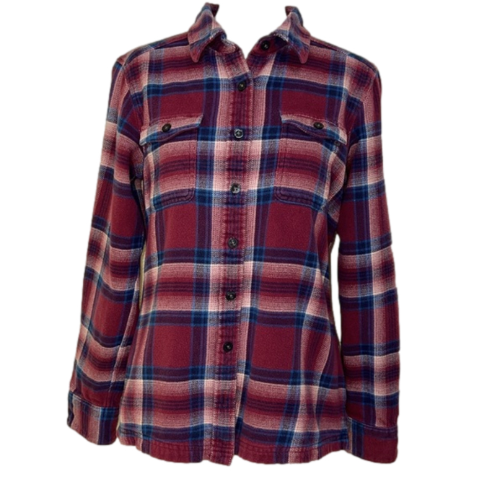 Patagonia Burgundy & Blue Plaid Long Sleeve Organic Cotton Flannel Shirt -Size 6